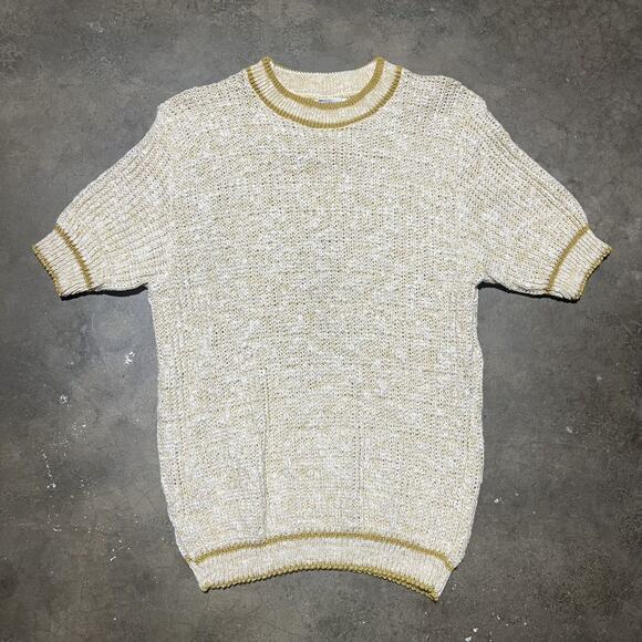 Vintage 60s Towncraft Yellow Acrylic Short Sleeve Sweater - Picture 1 of 3